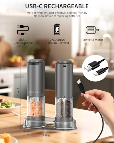 Rechargeable Electric Salt and Pepper Grinder Set with Base