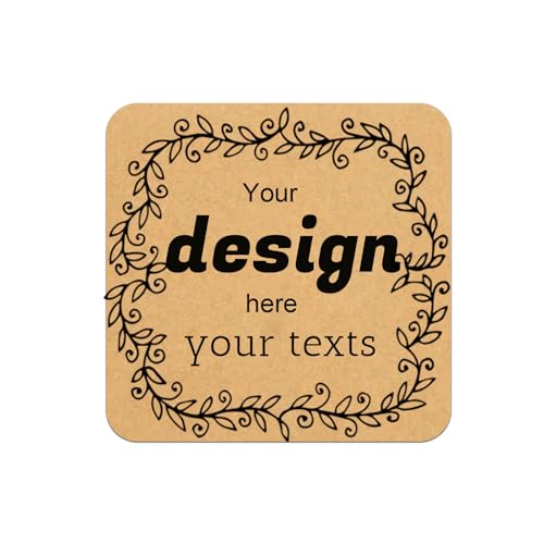 Custom Stickers Personalized Square Kraft Paper Sticker Customizable Floral Wreath Labels (100 Count)