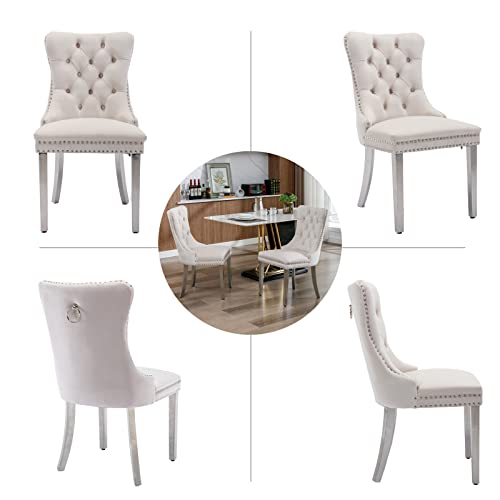 Beige Velvet Dining Chairs Set of 2 (2 Count)