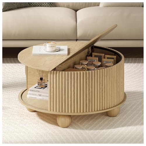 Round Coffee Table with Storage for Living Room