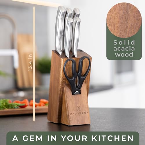 Knife Set 7pcs Kitchen Knife Set with Block and Integrated Sharpener (7 Count)