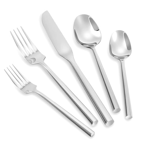Silverware Set with Hexagon Handle 20 Piece Service for 4 (4 Count)