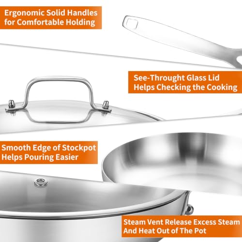 Tri Ply Stainless Steel Frying Pan Set 10.2" 12.2" kitchen skillet