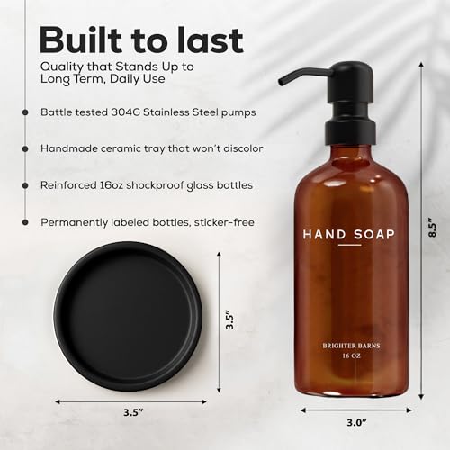 Amber Glass Hand Soap Dispenser Bathroom Set by Brighter Barns (3 Count)