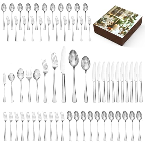 65 Piece Silverware Set for 12 with Serving Utensils (65 Count)