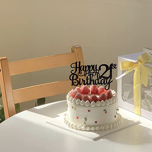 1 PCS Happy 21st Birthday Cake Topper Glitter Cheers to 21 Years Cake Pick 21 Fabulous Cake Decoration for 21st Birthday Party Decorations Supplies Black