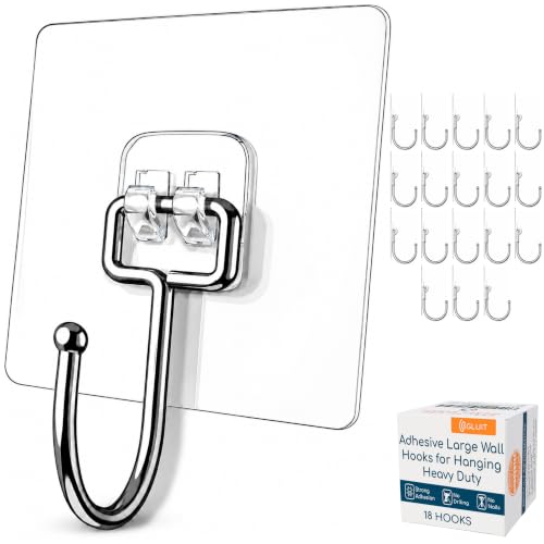 Adhesive Large Wall Hooks for Hanging Heavy Duty No Drill (18 Count)