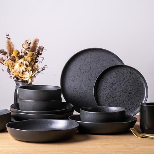 Ceramic 9.75 inch Large Flat Pasta Bowls (4 Count)