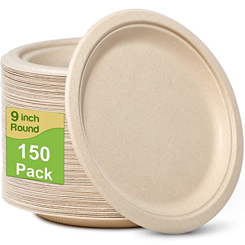 Compostable 9 Inch Paper Plates (150 Count)