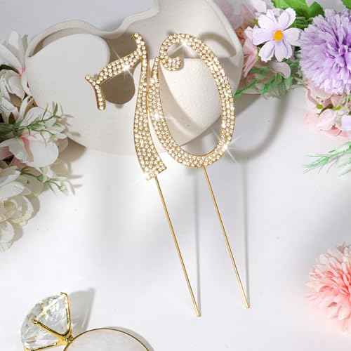 Gold 70th Birthday Cake Topper Rhinestones Cake Decorations for 70th Birthday Party