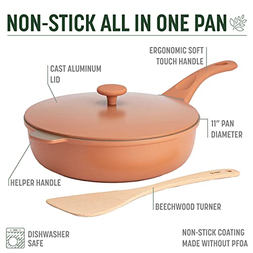 All-in-One Pan, Multilayer Nonstick Cookware Set, High-Performance Construction, Multipurpose Design Replaces Multiple Pots and Pans, Dishwasher Safe, 11-Inch, 4.4-Quart Capacity, Terracotta