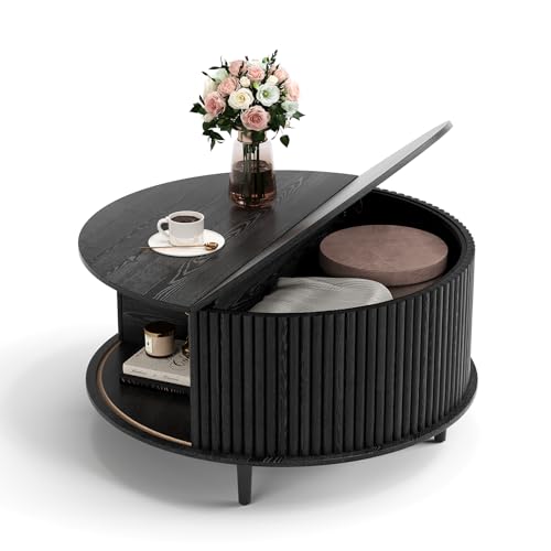 Round Coffee Table with Storage for Living Room