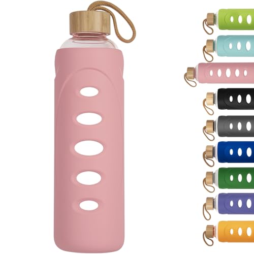 32 oz Narrow Mouth Glass Water Bottle with Windowed Silicone Sleeve
