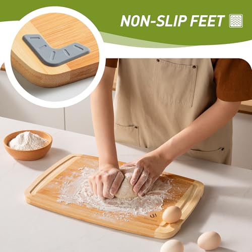 Bamboo Cutting Board Set Non Slip Feet Over Sink Brides Her Wedding Day Bridal Shower Engaged Engagement Hostess Couple Newly Wed House Christmas Married Future Mrs fiancee Unique Cool Gifts (2 Count)