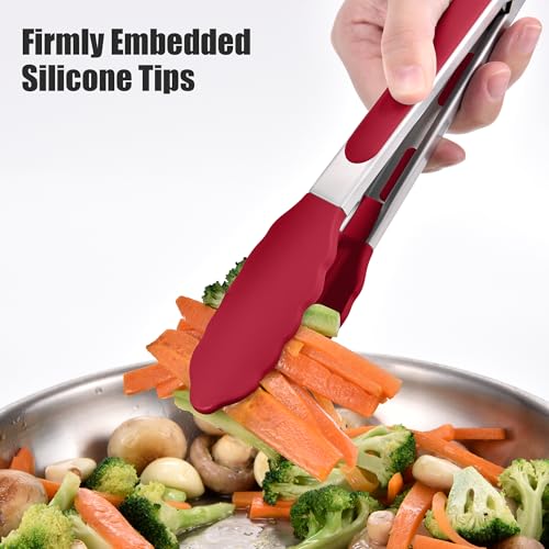 Kitchen Tongs with Silicone Tips for Cooking Serving