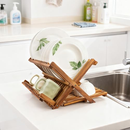 Teak Dish Drying Rack Collapsible