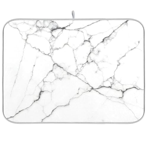 White Grey Marble Dish Drying Mat for Kitchen Counter Absorbent Microfiber Drying Pad
