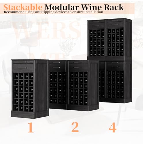 6 Tier Wine Rack Freestanding Floor with 2 Drawers