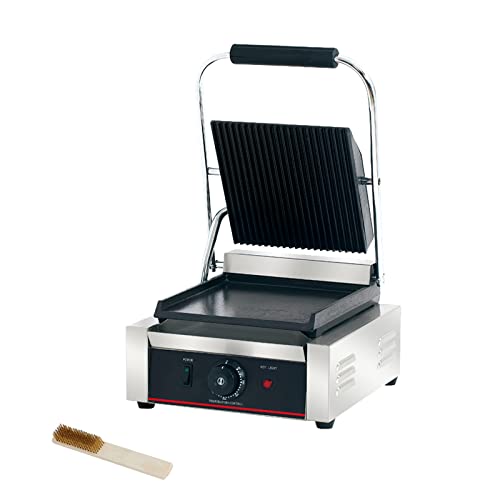 Commercial Panini Press With Grooved Grill Sandwich Maker Machine Electric Contact Grill Single
