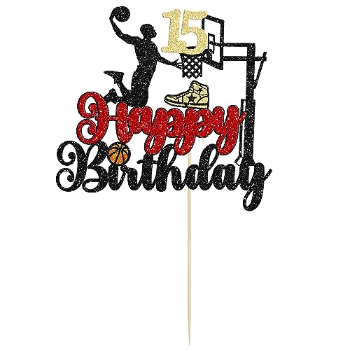 Basketball Happy 15th Birthday Cake Topper
