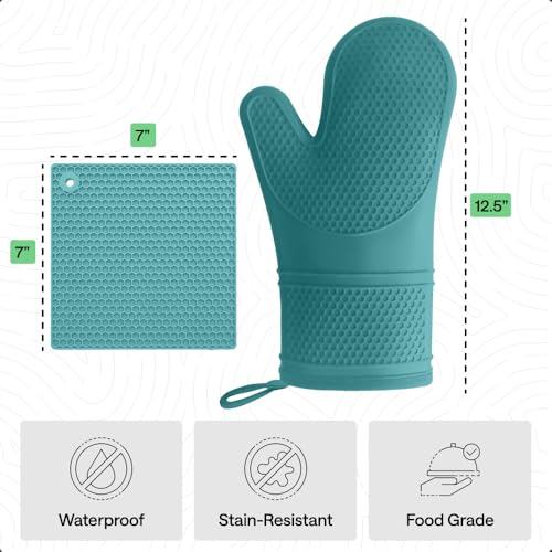BPA Free Silicone Oven Mitts and Pot Holders Set (4 Count)