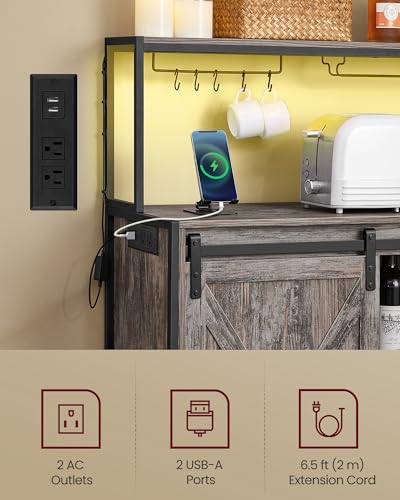 Coffee Bar Buffet Cabinet with LED Light and Power Outlet