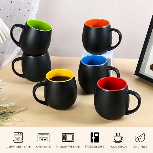 20oz ceramic Coffee Mug Sets Matte Black Porcelain Mug Multiple colors Cups for Coffee (6 Count)