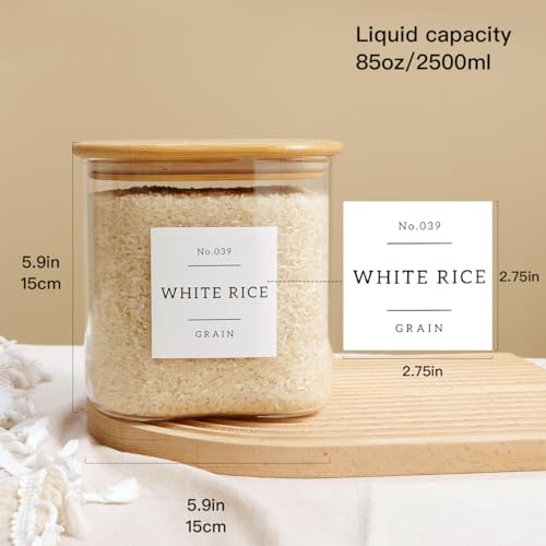 Large Glass Flour and Sugar Containers with 42 Kitchen Pantry Labels