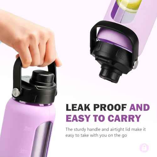 32 oz Glass Water Bottle with Straw and 2 Lids