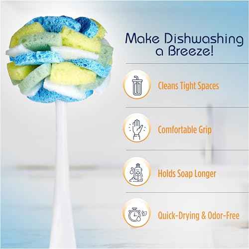 Dish SpongeWand Plus Tri Surface Scrubbing Sponge with Cello Foam Scour Sponge Petals (6 Count)