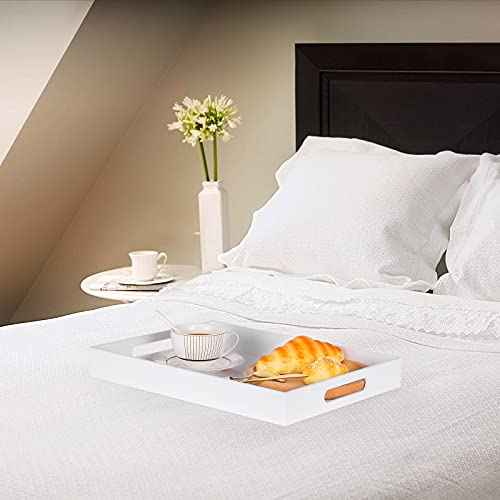 White Acrylic Large Ottoman Tray with Handles 16"x20"x2" Spill Proof Serving Tray Rubber Boot Organizer Tray Decorative for Living Room Bedroom Kitchen Entryway Coffee Table Countertop
