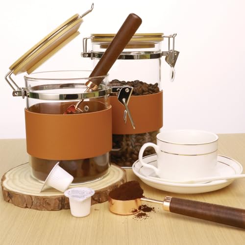 Glass Storage Jars with Bamboo Lids & Spoons (27 Fl Oz)