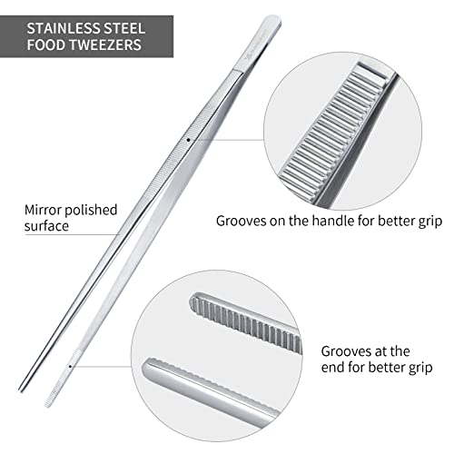 Set of 2 Kitchen Tweezers Fine Tweezer Tongs 12 Inch Stainless Steel Food Tweezer (2 Count)