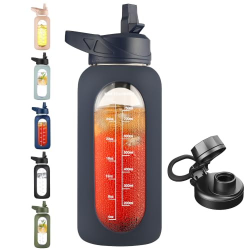 32 oz Glass Water Bottle with Straw