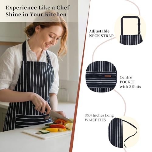 2 Pack Cooking Aprons Adjustable Bib Apron for Women with 2 Pockets (2 Count)