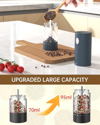 Electric Salt and Pepper Grinder Set Rechargeable Salt and Pepper Mills with Storage Base (2 Count)