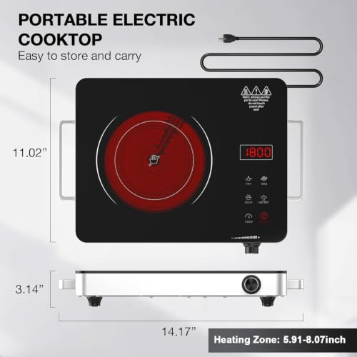 Electric Cooktop Portable Stove Single Burner 1800W Hot Plate Timer