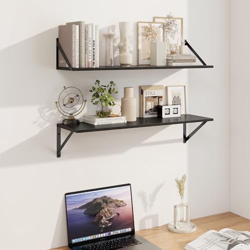 Black Deep Floating Shelves for Wall (2 Count)