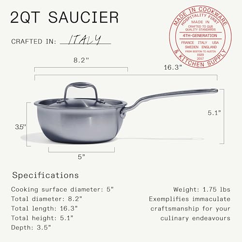Cookware 2 Quart Stainless Steel Saucier Pan