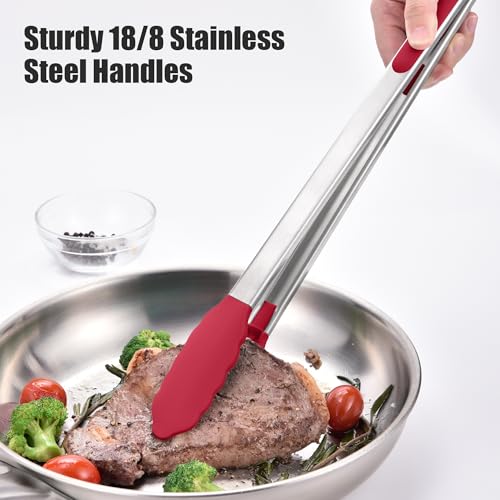 Kitchen Tongs with Silicone Tips for Cooking Serving