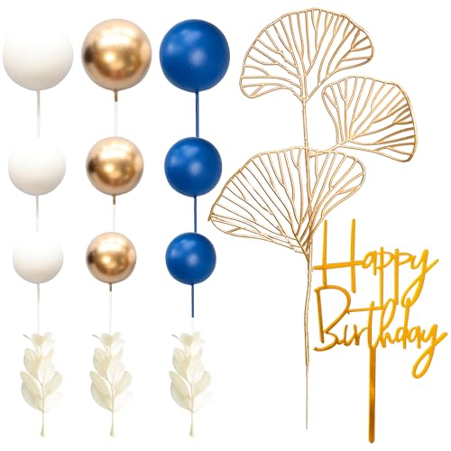 57Pcs Balls Cake Topper Boho Grass Cake topper Pearl Balls Acrylic Happy Birthday Cake Decorations for Wedding Baby Shower Birthday Boho Themed Party Supplies Royal Blue (57 Count)