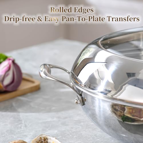 14 Inch Stainless Steel Nonstick Wok Pan with Lid 6Qt Pot