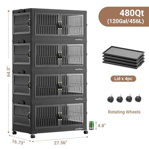 120Gal Stackable Storage Bins with Lids Foldable Boxes (4 Count)
