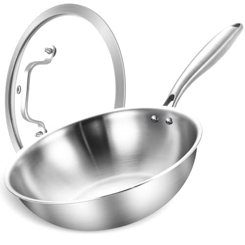 10 Inch Stainless Steel Wok with Glass Lid