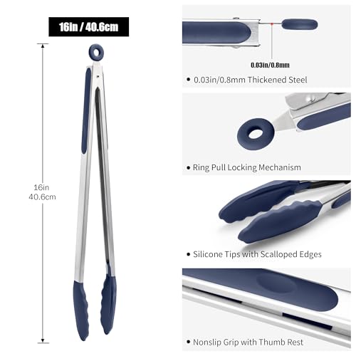 Kitchen Tongs with Silicone Tips for Cooking Serving