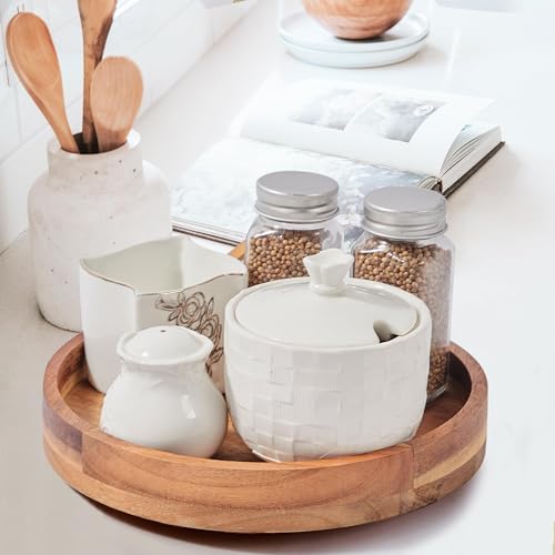 9" Acacia Wood Lazy Susan Organizer for Cabinet