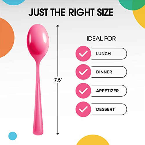 Party Solids Disposable Hot Pink Plastic Spoons 200 Pcs (200 Count)