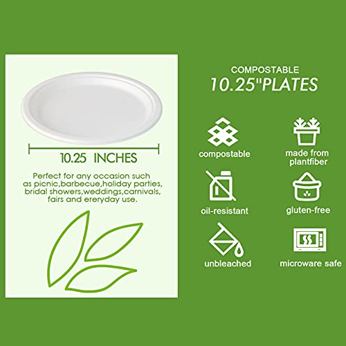 150 Pack Compostable Disposable Paper Plates 10.25 inch Super Strong Paper Plates 100% Bagasse Natural Biodegradable Eco (150 Count)