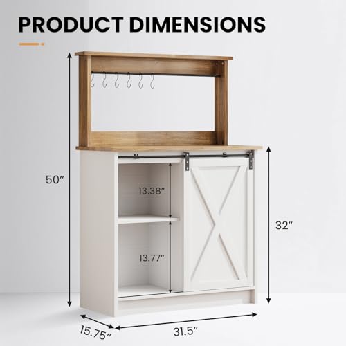 31" Farmhouse Coffee Bar Cabinet with Storage Hutch