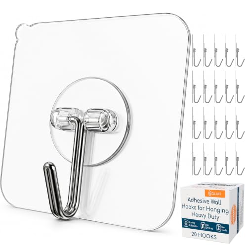 Adhesive Wall Hooks for Hanging Heavy Duty No Drill (20 Count)